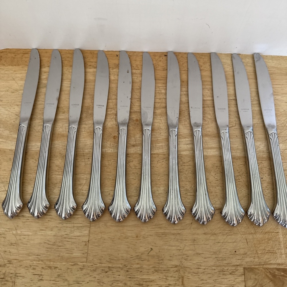 Gorham GRANDE QUINTETTE Stainless 18/8 Glossy Fan Tip Flatware Dinner Knives 9"